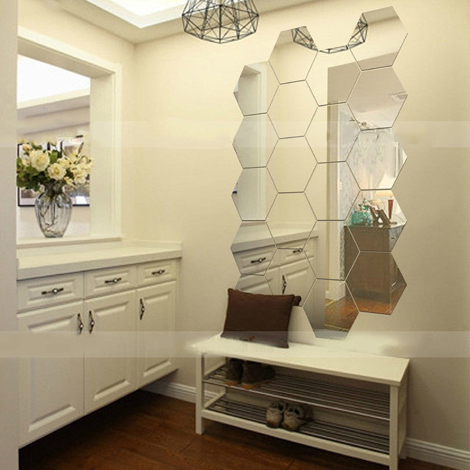 Acrylic Hexagon Mirror Wall Stickers Set of 18 Pieces