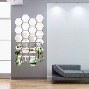 Acrylic Hexagon Mirror Wall Stickers Set of 18 Pieces